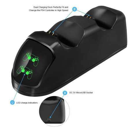 Sunyoo - พลาสติกสีดำแท่นชาร์จคู่แท่นชาร์จสำหรับ PS4 อุปกรณ์ควบคุมสัญญาณไวร์เลส - INTL