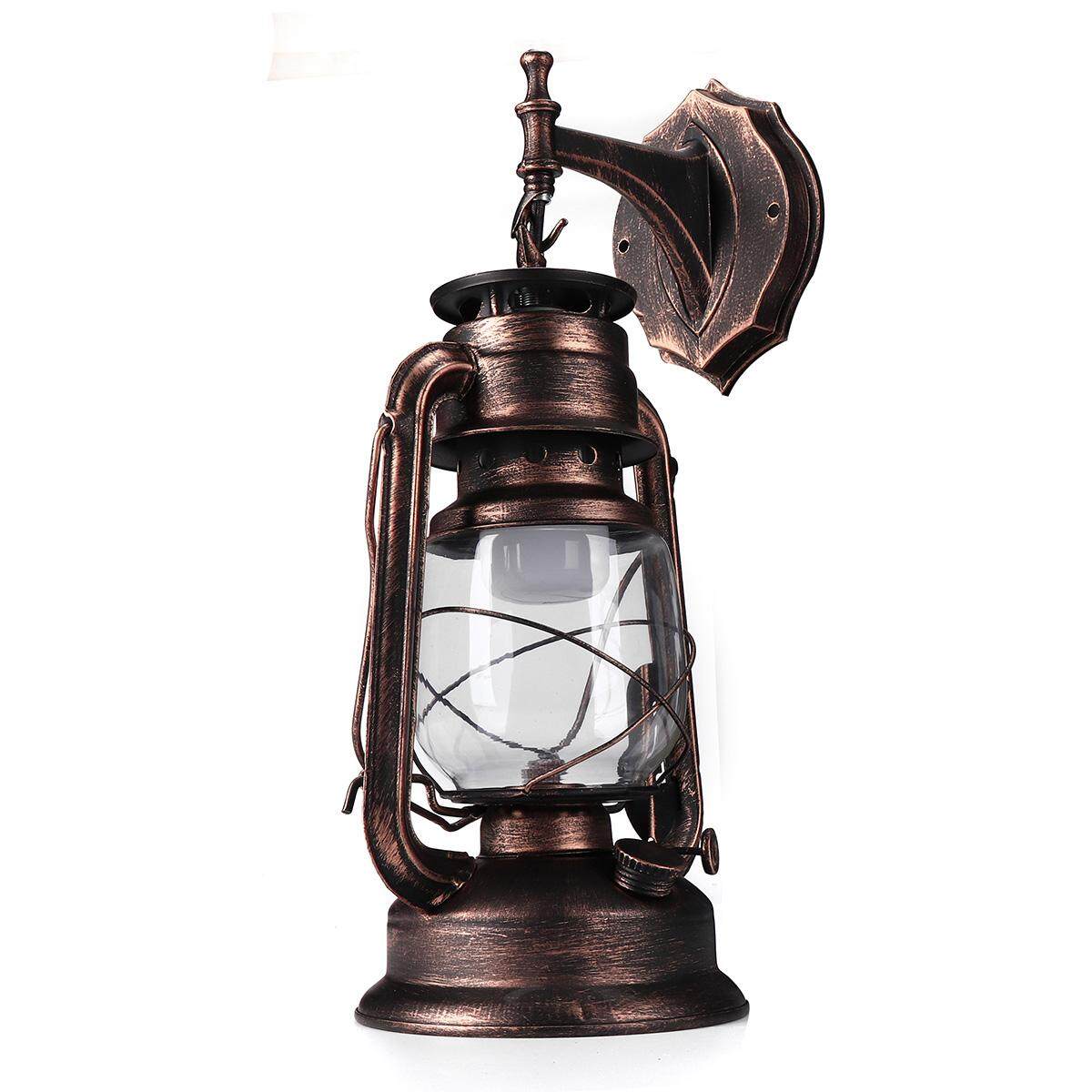 220V Retro Vintage Lantern Wall Lamp Light Sconce With 6W E27 Warm Light Bulb red Bronze - intl