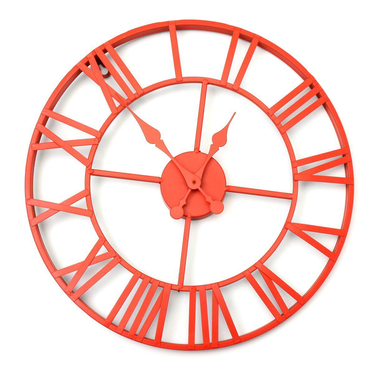 47cm Red Copper Iron Paint Skeleton Wall Clock Roman Numerals Home Decoration