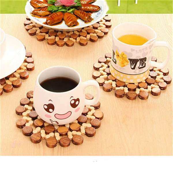 NBS Bamboo Placemat Insulation Pad Round Hollow Table Mat Tableware