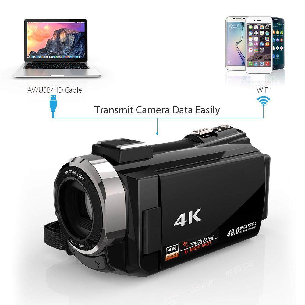 WiFi 4K 16X ZOOM Digital Video Camera Camcorder+Microphone+Wide Angle Lens