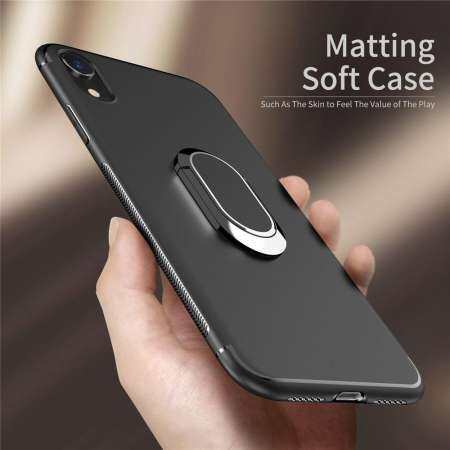 iPhone XR Case, Luxury Silicone Cover Metal Magnetic Ring Holder Phone Casing