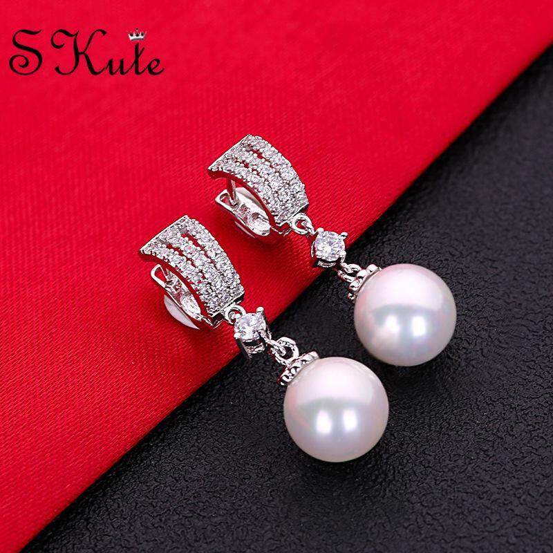 ❤Bông Tai Ngọc Trai Trắng Sang Trọng Skute S925 Mạ Bạc Zircon Khuyên Nụ 100% Bạc Sang Trọng Tiệc Cưới Quà Tặng Trang Sức