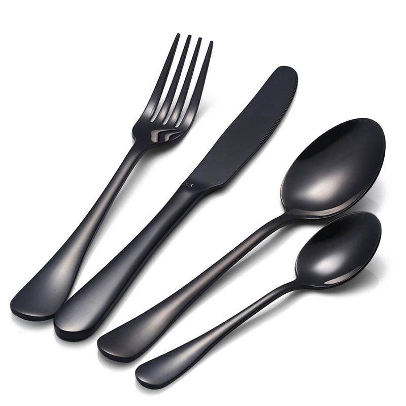 Black Stainless Steel Cutlery Set Teaspoon Dinner Fork Knife Western