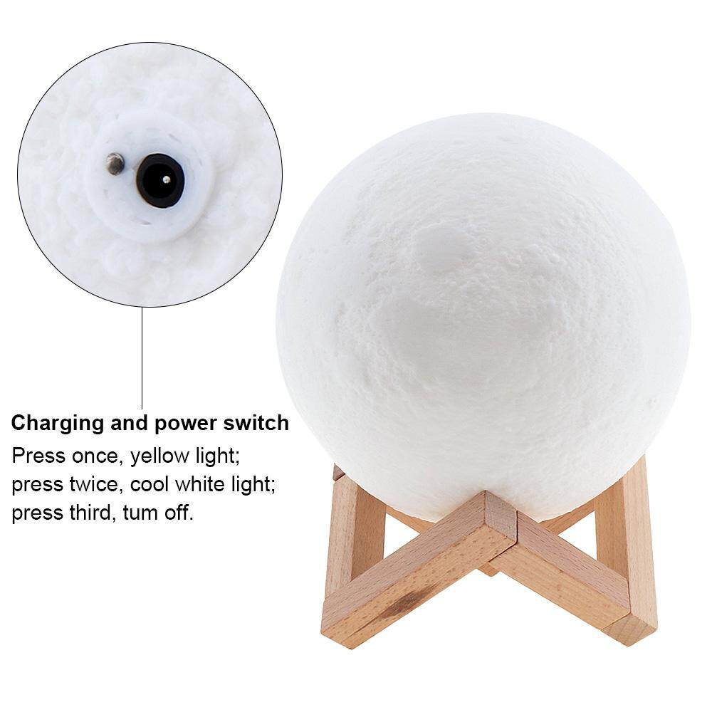 15CM Rechargeable 3D Print Moon Lamp with 2 Color Change Touch Switch Support Long Press The Switch to Adjust The Brightness - intl