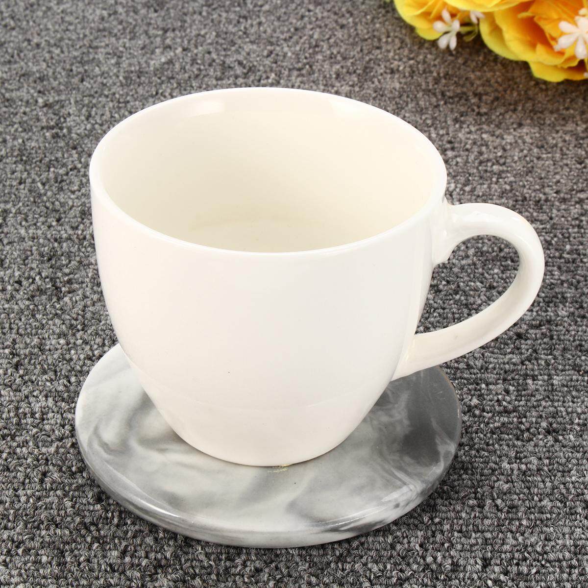 Marble Patterned Decorative Anti-Slip Ceramic Coaster Mat Protect Table Surface#Round