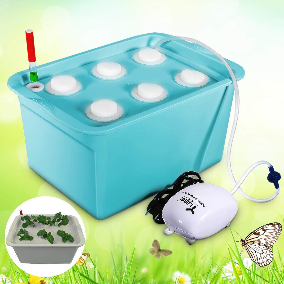 6 Plant Grow Site Deep Water Culture Hydroponic System Bubble Tub Air Pump 1