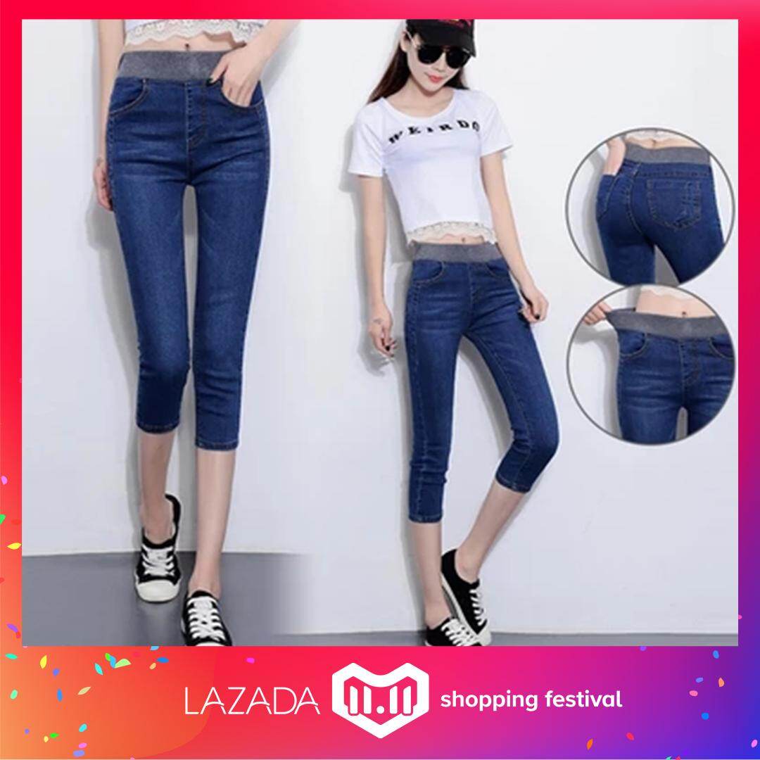 Women Three Quarter High Waist Pockets 