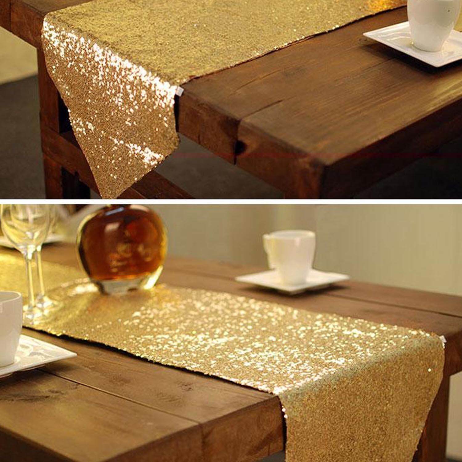 30 x 275cm Sequin Glittery Decorative Table Runner Tablelcoth Party Supplies for Wedding Party Festival Birthday Baby Shower Gold - intl