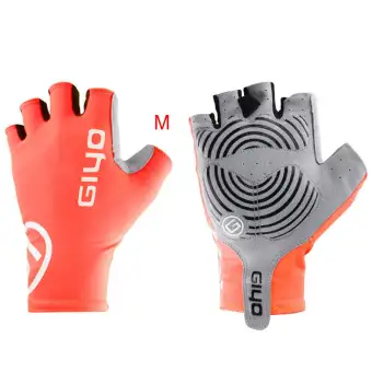 orange cycling gloves