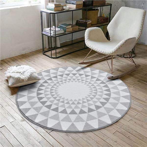 Nordic Round Floor Mats Nonslip Wearproof Fast Drying Ground Mats for Bathroom Livingroom (Light Grey Triangular Pattern Circle)