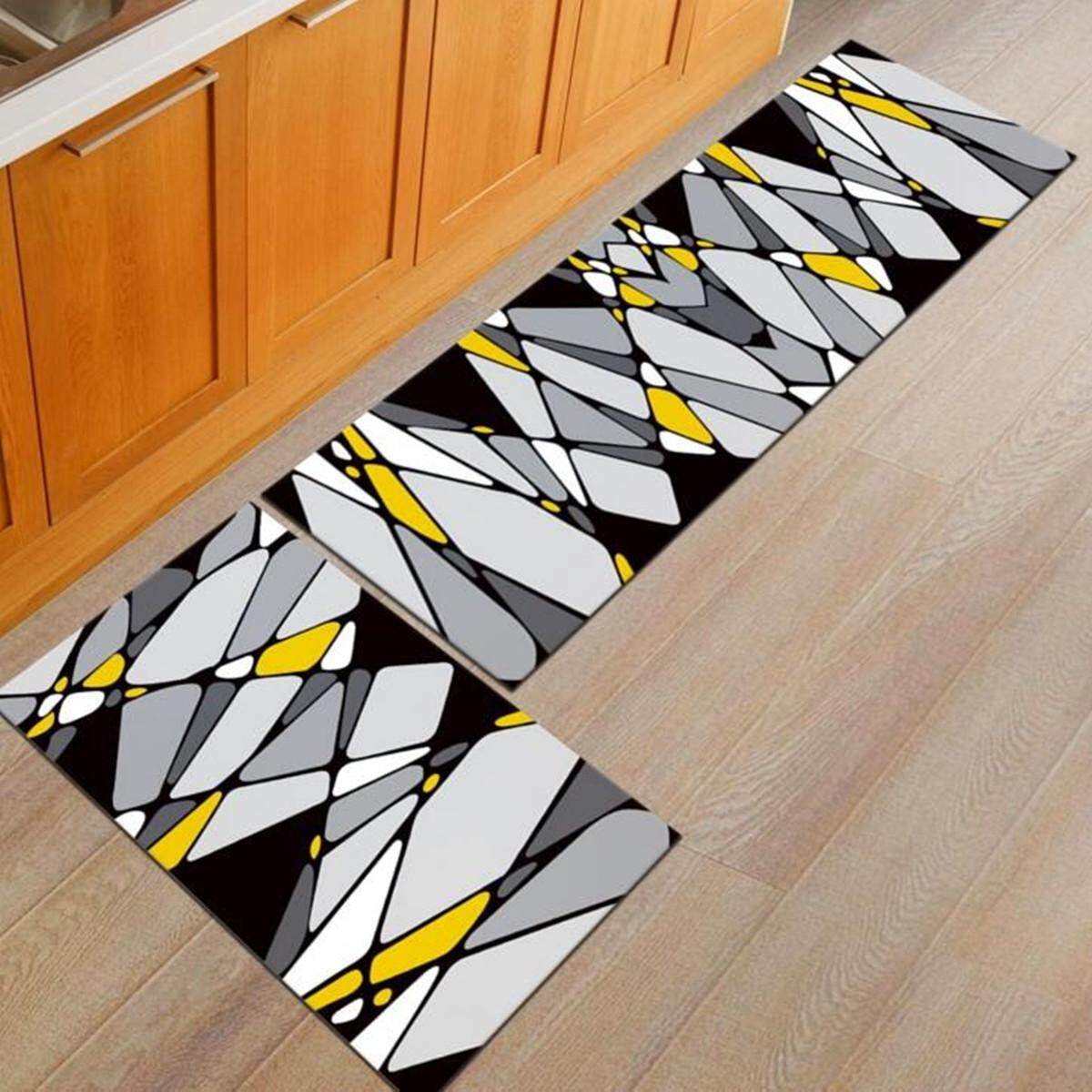 2Pcs Kitchen Floor Carpet Non-Slip Area Rug Bathroom Door Mat Set 17 Patterns