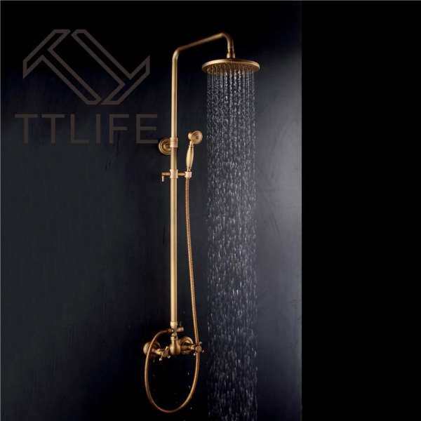 TTLIFE Bathroom Retro Shower Set Faucet Antique Brass Brass Style Dual Handles Wall Handles