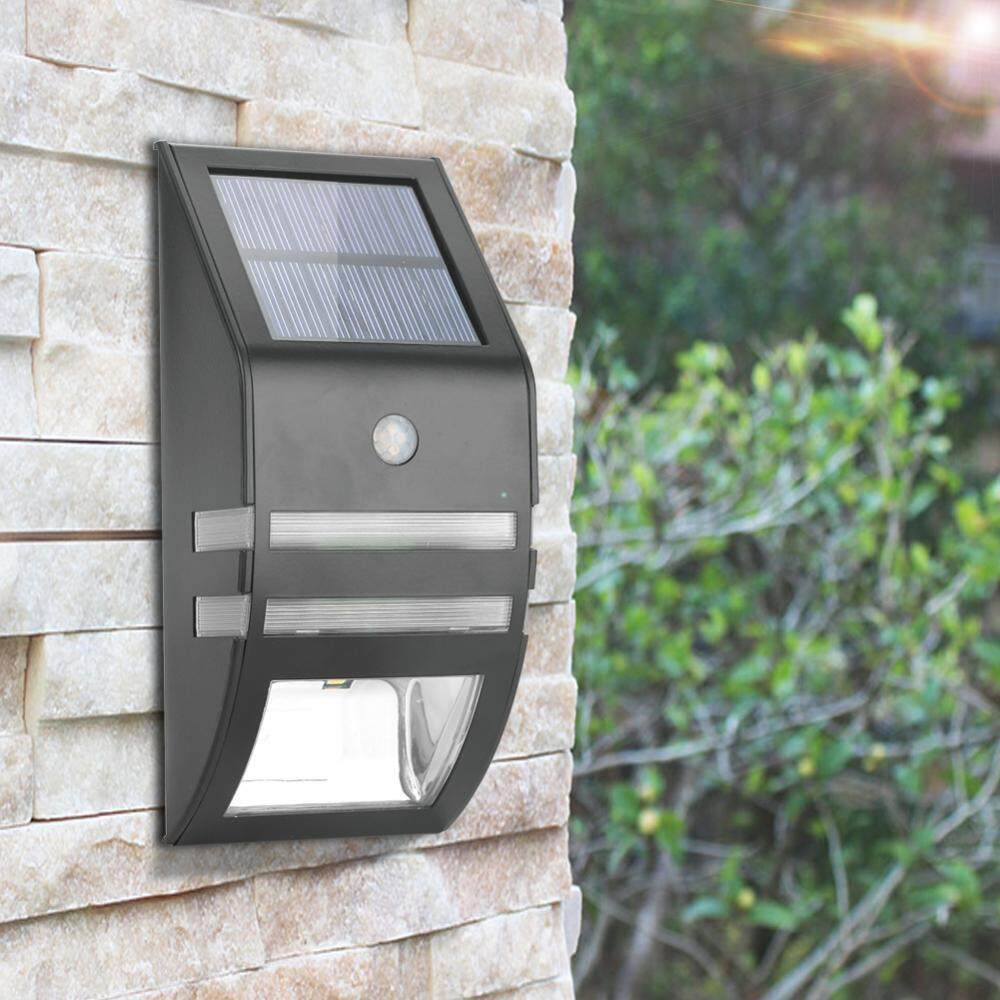 epayst Solar Powered PIR Motion Sensor 2 LED Path Wall Light Garden Security Lamps Black Warm White - intl