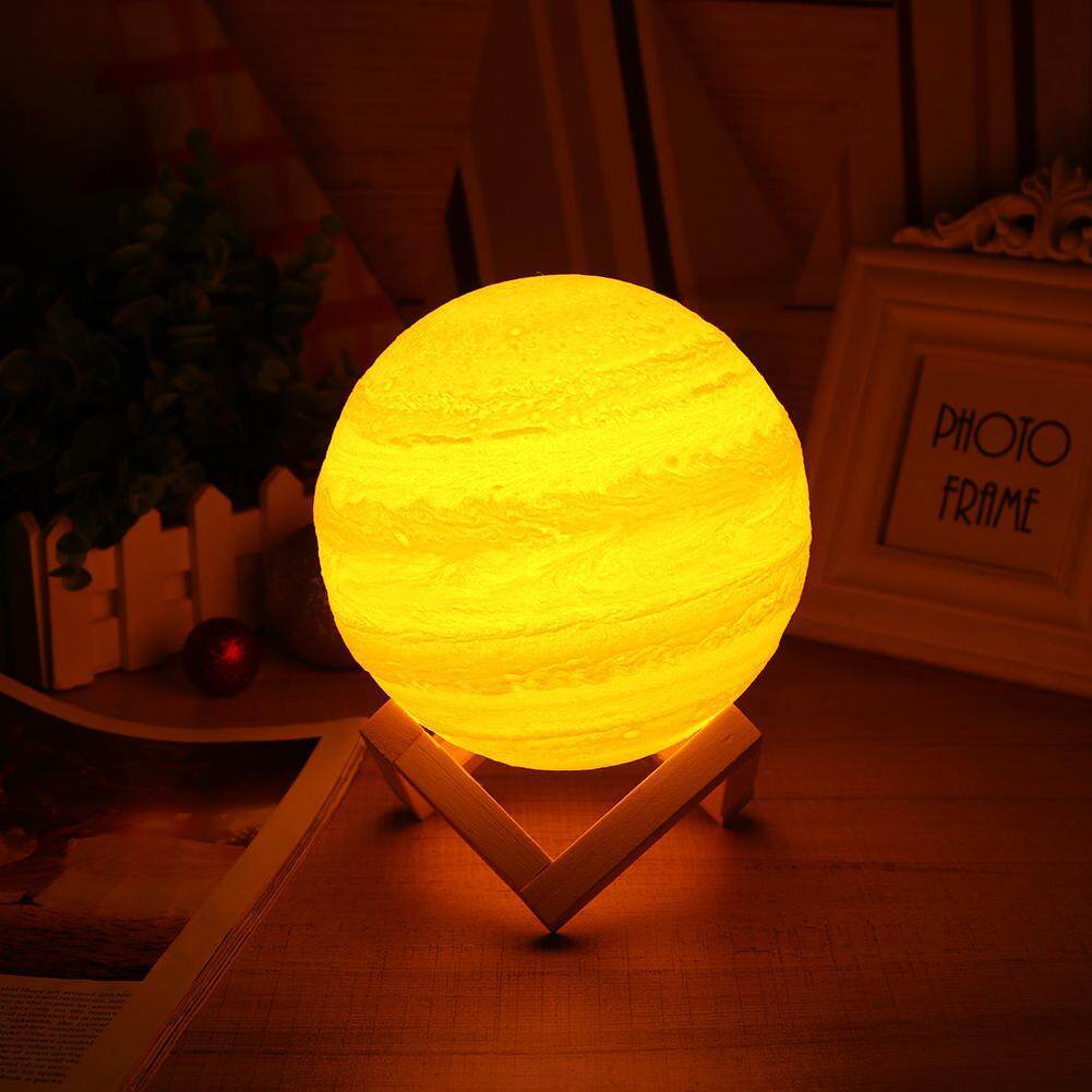 USB Rechargeable 3D Printing LED 2 Colors Touch Switch Jupiter Night Light(White)-13m