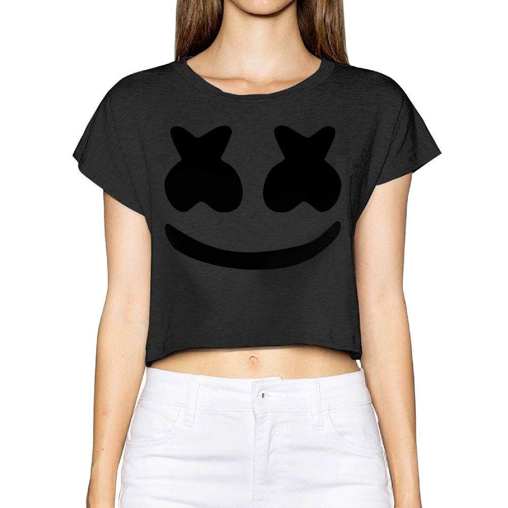 QK Fashion Baru Wanita Wajah Marshmello Grafis Topi Bisbol Topi Hiphop (6 Warna) Leher Bulat Acara Kaus Hilum