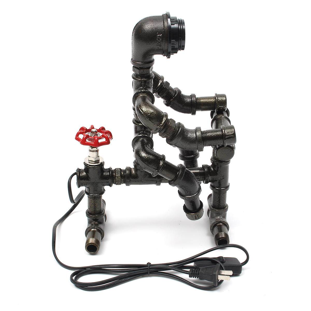 E27 Công Nghiệp Vintage Robot Ống Sắt Xe Đạp Lái Xe Ô Tô Để Bàn Đèn Ánh Sáng