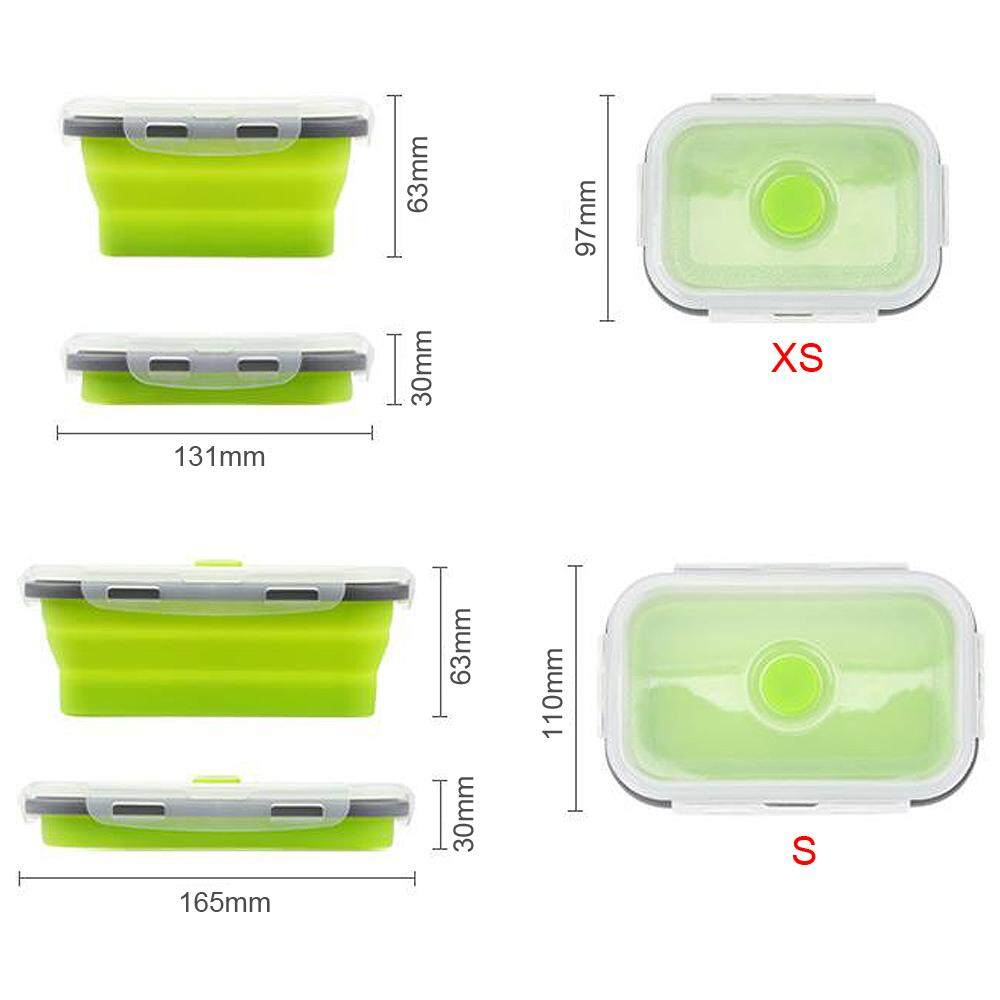 4pcs Portable Rectangle Silicone Scalable Folding Lunchbox Bento Box with Silicone Sealing Plug for - 40 Degrees ~ 230 Degrees