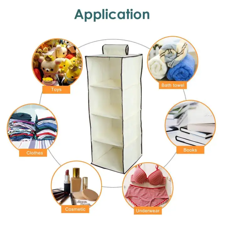 4 Tier Vertical Hanging Wardrobe Organizer Clothes Storage Box ...