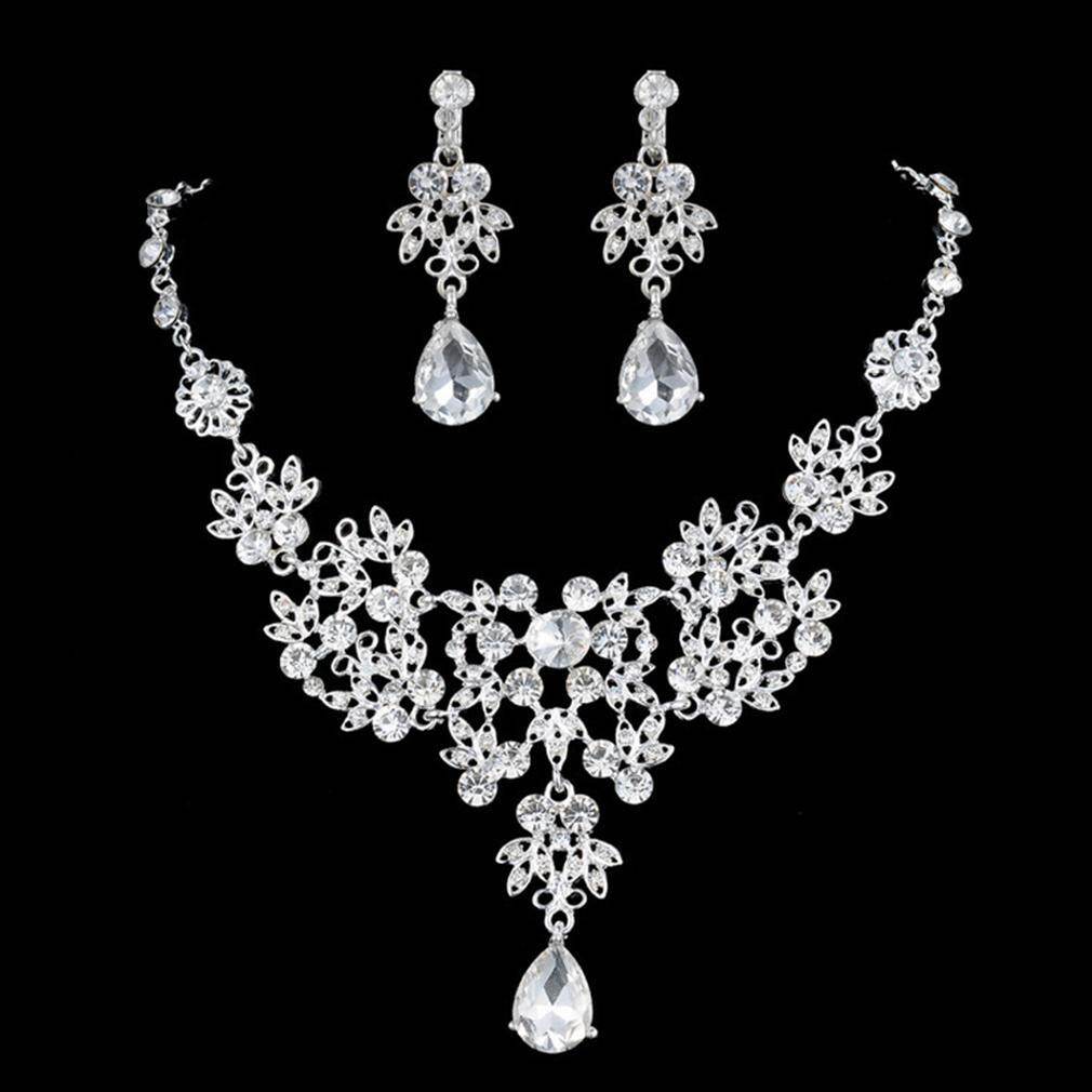 Ai Home Crystal Bridal Jewelry Sets Hotsale Necklace+Earrings Classic Jewelry Wedding Accessory Party Jewelry