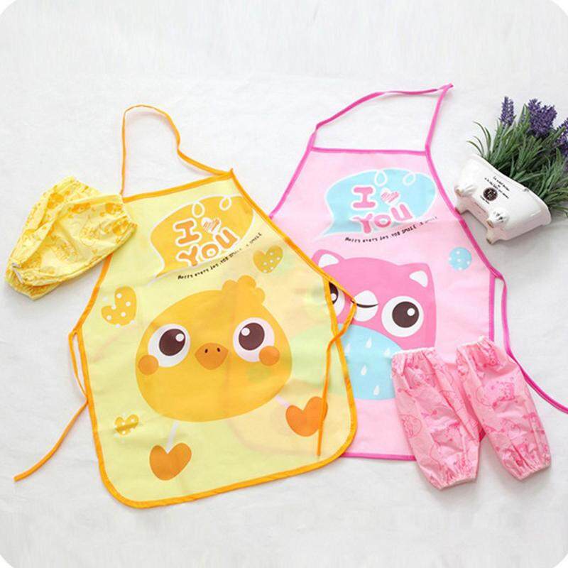 2 Pcs Cute Kids Chef Apron Sets Child Cooking Painting Waterproof Children Gowns Bibs Eating Clothes Drawing For Dinner