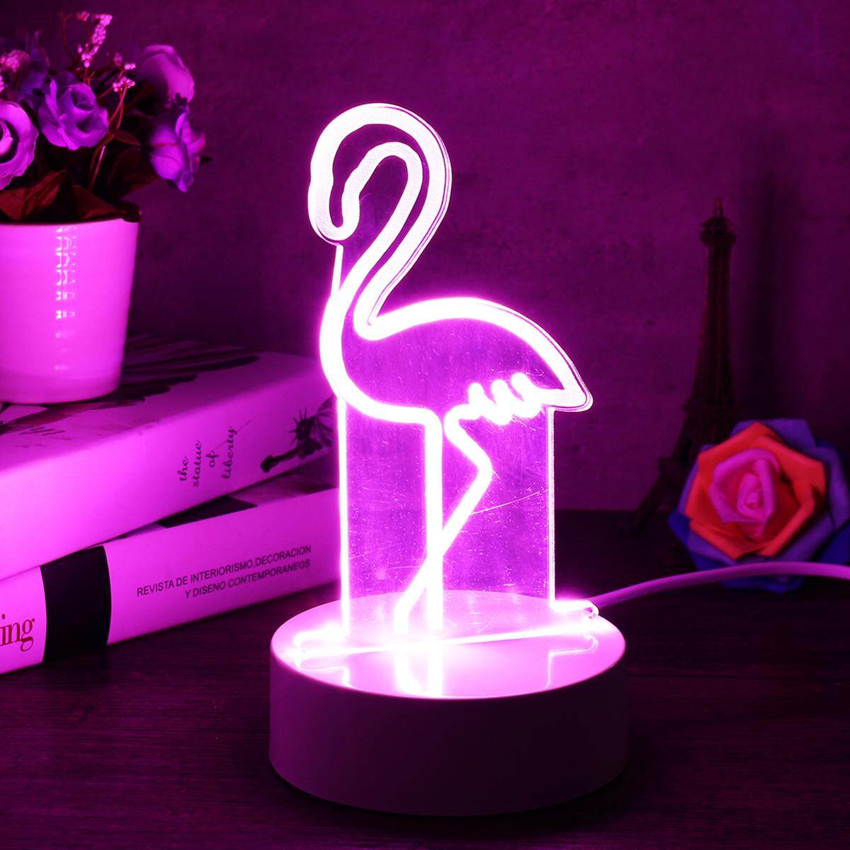 Novelty Flamingo Small Neon Night Light Desktop Lamp Retro Home Decor - intl