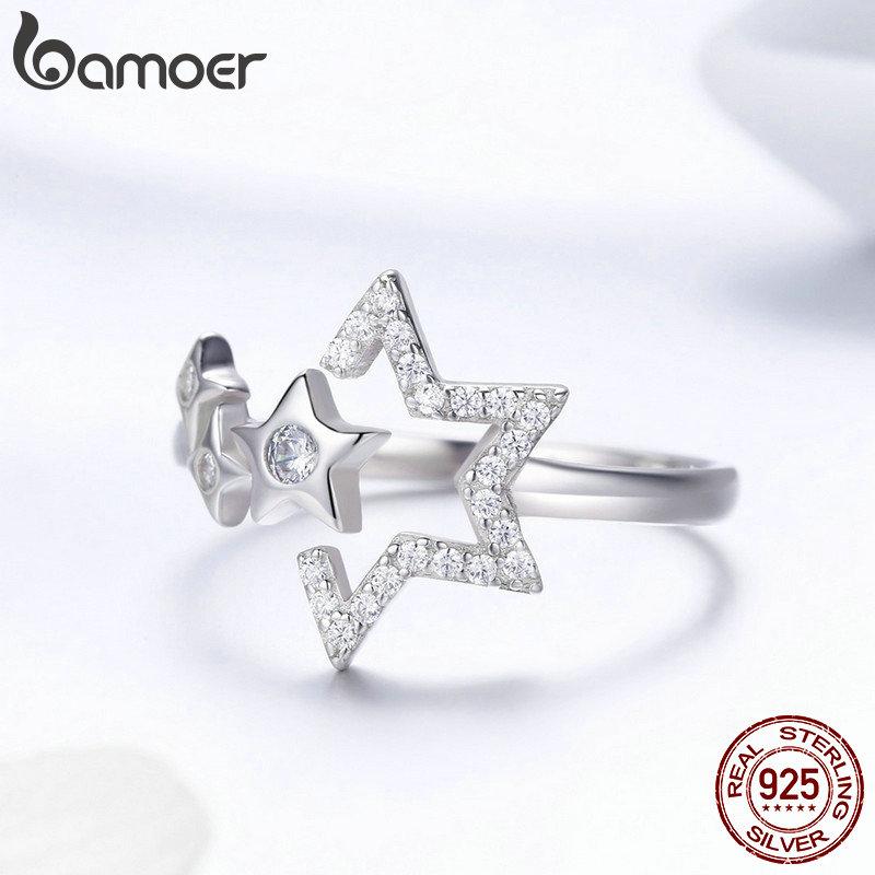 BAMOER Free Shpping October Authentic 925 Sterling Silver Luminous Star Waiting Adjustable Finger Rings for Women Wedding Engagement Jewelry SCR452