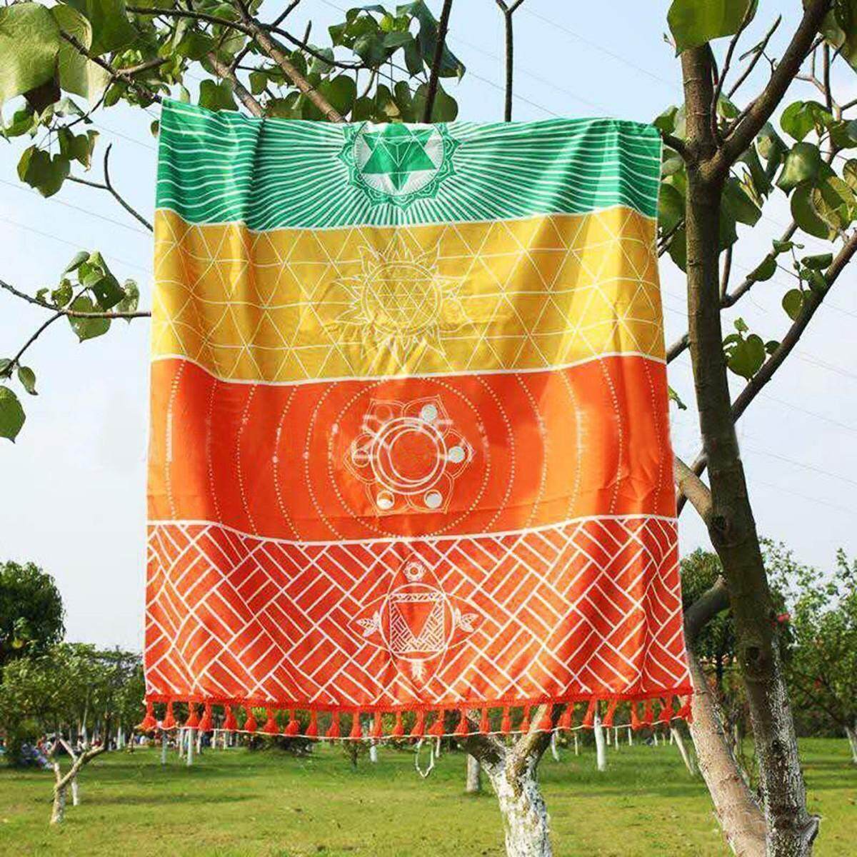 59\" Rainbow Chakra Tapestry Stripe Towel Yoga Beach Mat Sunscreen Shawl Blanket - intl