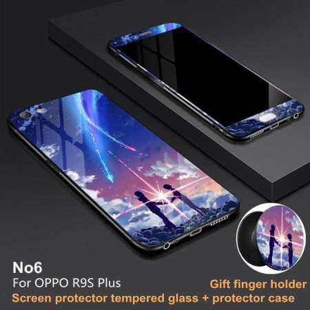 สำหรับ OPPO R9S PLUS (F3 PLUS) 360 องศาคลุมทั้งหมดกระจกเทมเปอร์เคสโทรศัพท์สำหรับ OPPO F3Plus/R9S PLUS ปลอกหุ้มป้องกันโทรศัพท์มือถือฝาครอบกรณี (ปกป้องหน้าจอกระจกเทมเปอร์ + Case + ผู้ถือนิ้วมือ)