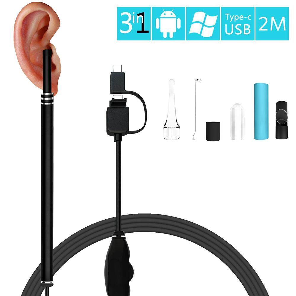 Not for iPhone 0.3 Megapixel USB Otoscope 5.5mm Ear Endoscope Inspection Camera with 6 Adjustable LED Lights,Earwax Cleansing Tool for Micro USB,Type C Android Phone PC Windows Computer 