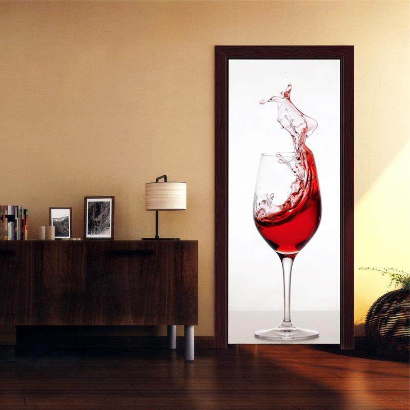 38.5*200cm*2pcs 3D Wine Glass Cup PVC Door Sticker Decal DIY 3D Door Paste Mural Art Waterproof Stickers Home Decor