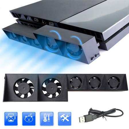 Temperature Control Console USB Cooling Cooler 5-Fan For Playstation PS4 Black