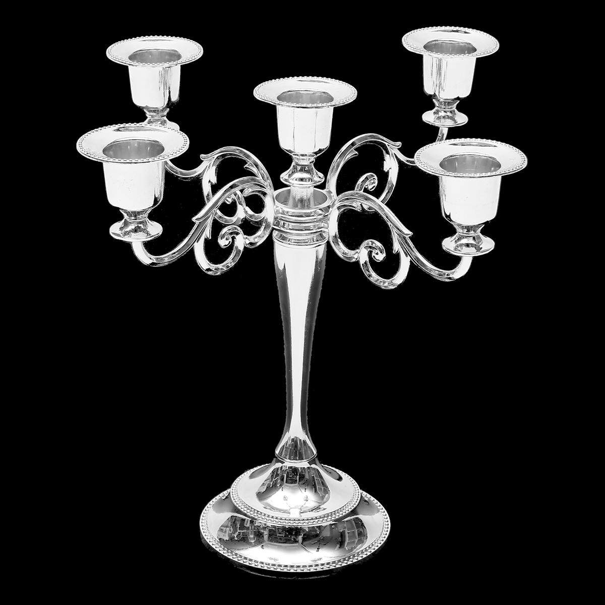 5 Arms Silver Wedding Romantic Metal Crafts Candelabra Alloy Candle Holder Stand Decor