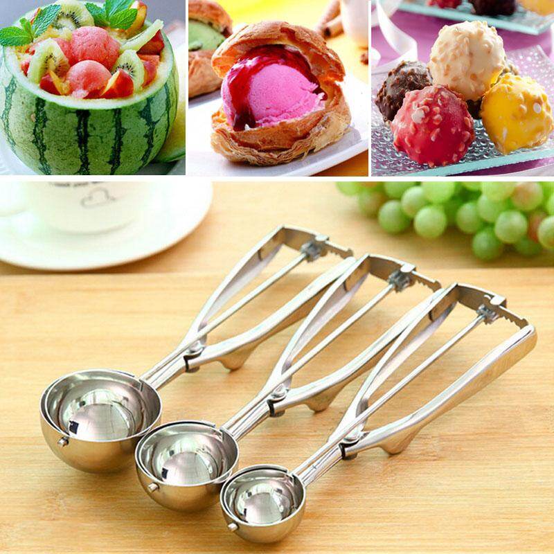 Houseeker 4/5/6cm Ice Cream spoon Mash Potato Scoop Stainless Steel Melon Scoop Spoon Spring Handle Kitchen tool