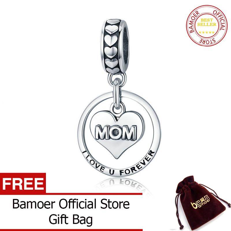 BAMOER Free Shpping 925 Sterling Silver I Love u Forever Mom Mother Engrave Beads fit September Charm Bracelets & Bangles Jewelry Mother Gift SCC649