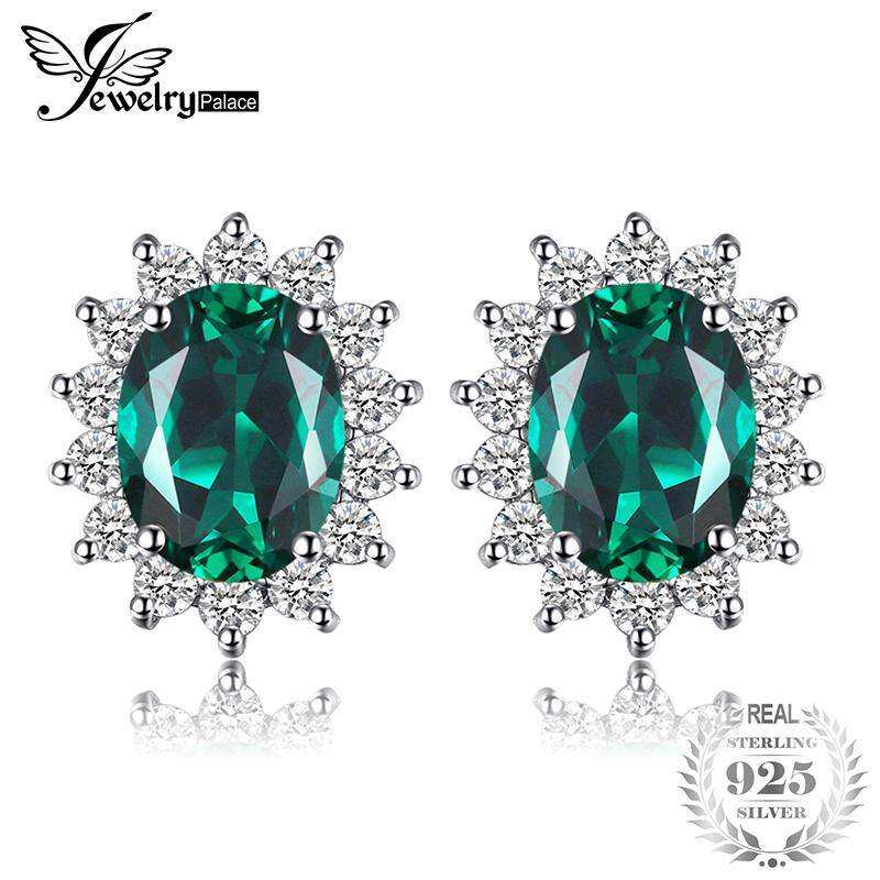 Jewelrypalace Putri Diana William Kate Middleton 1.1ct Dibuat Bahasa Rusia Nano Emerald Anting Stud 925 Perak Berkilau-Intl