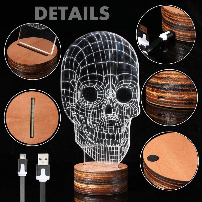 Skull Shape 3D Illusion Bulb LED Night Light USB Table Desk Energy Saving Lamp