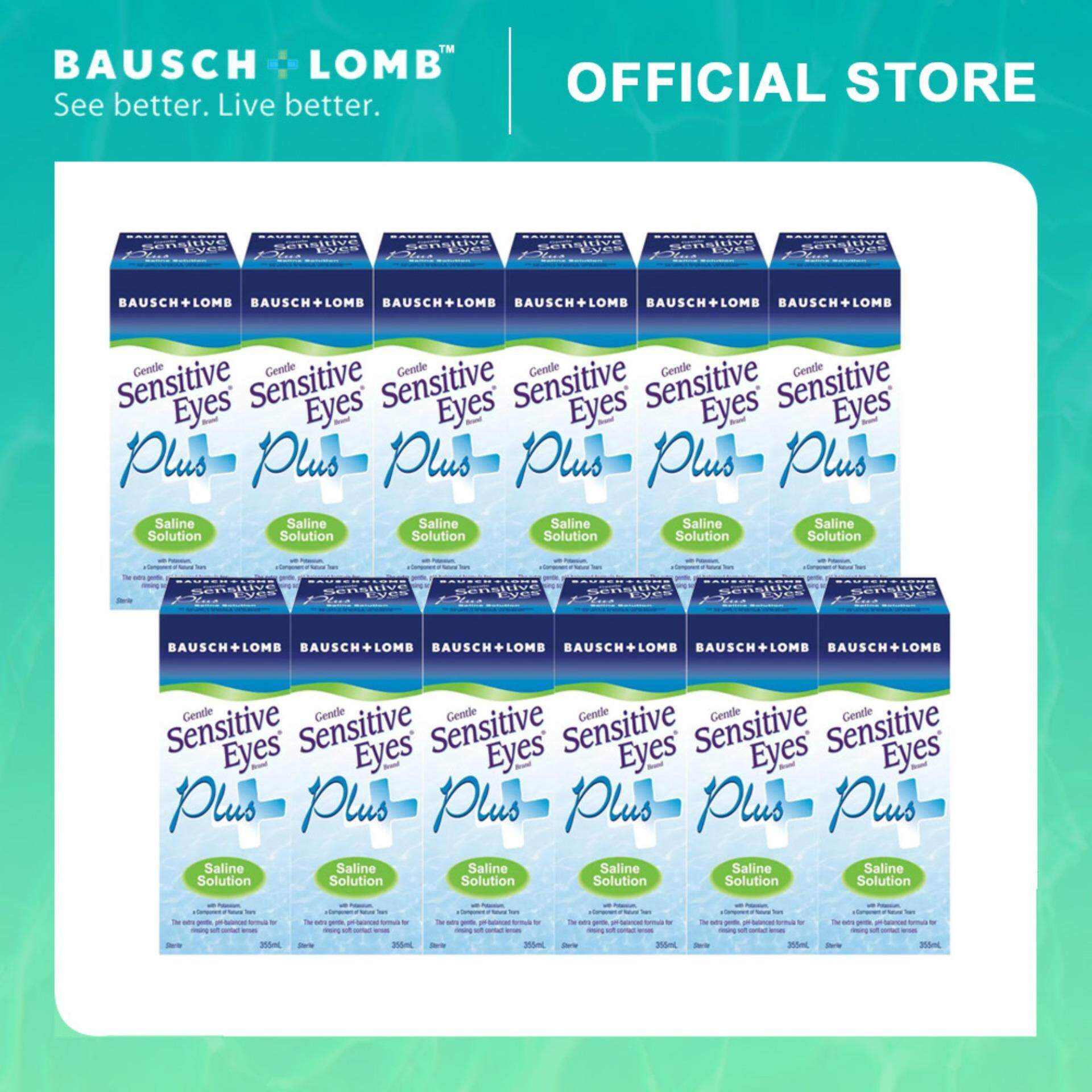 Bausch & Lomb 355ml 12-Pack Combo Sensitive Eyes Plus Saline Solution (12 Boxes)
