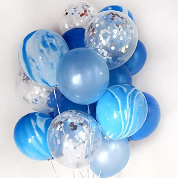 20pcs Blue Marble Silver Confetti Helium Ballon Happy Birthday