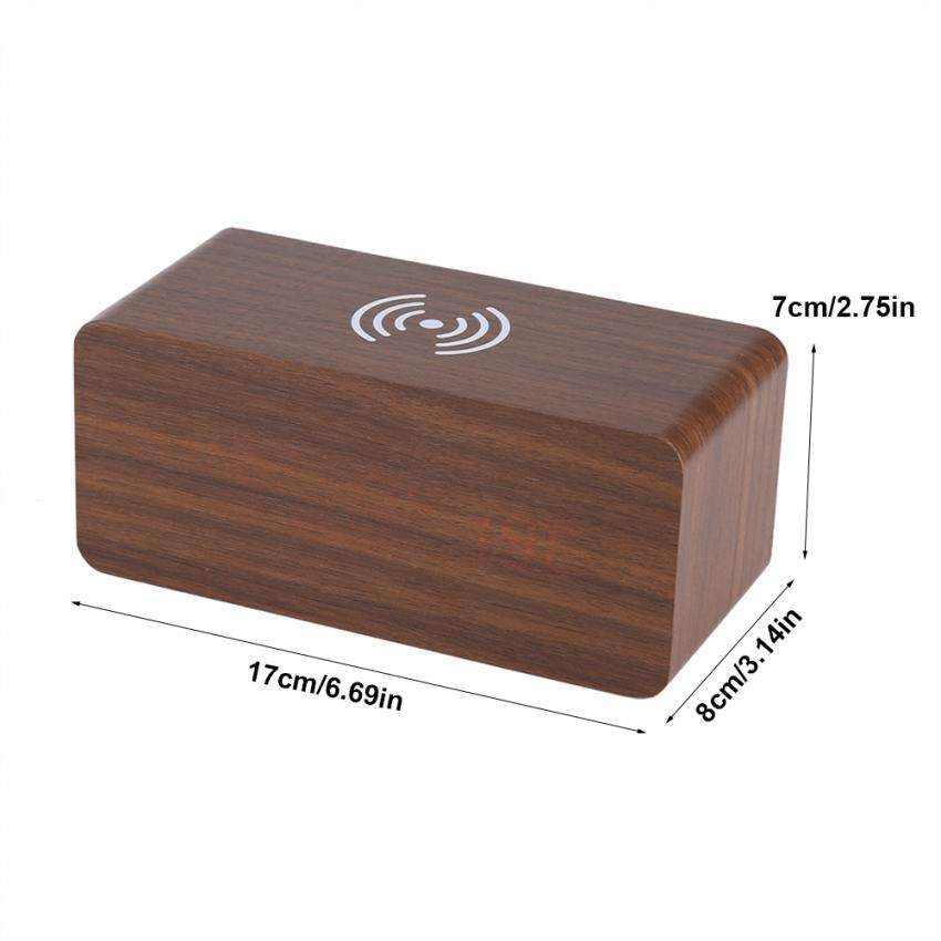 epayst  Wooden Digital Alarm Clock Voice Control Temperature Wireless Charger for Phone (Brown)