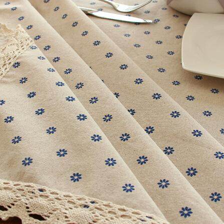 140*200cm Floral Fresh Style Table Cover Linen and Cotton Lace Edge Rectangular Table Cloth Home Hotel Textile