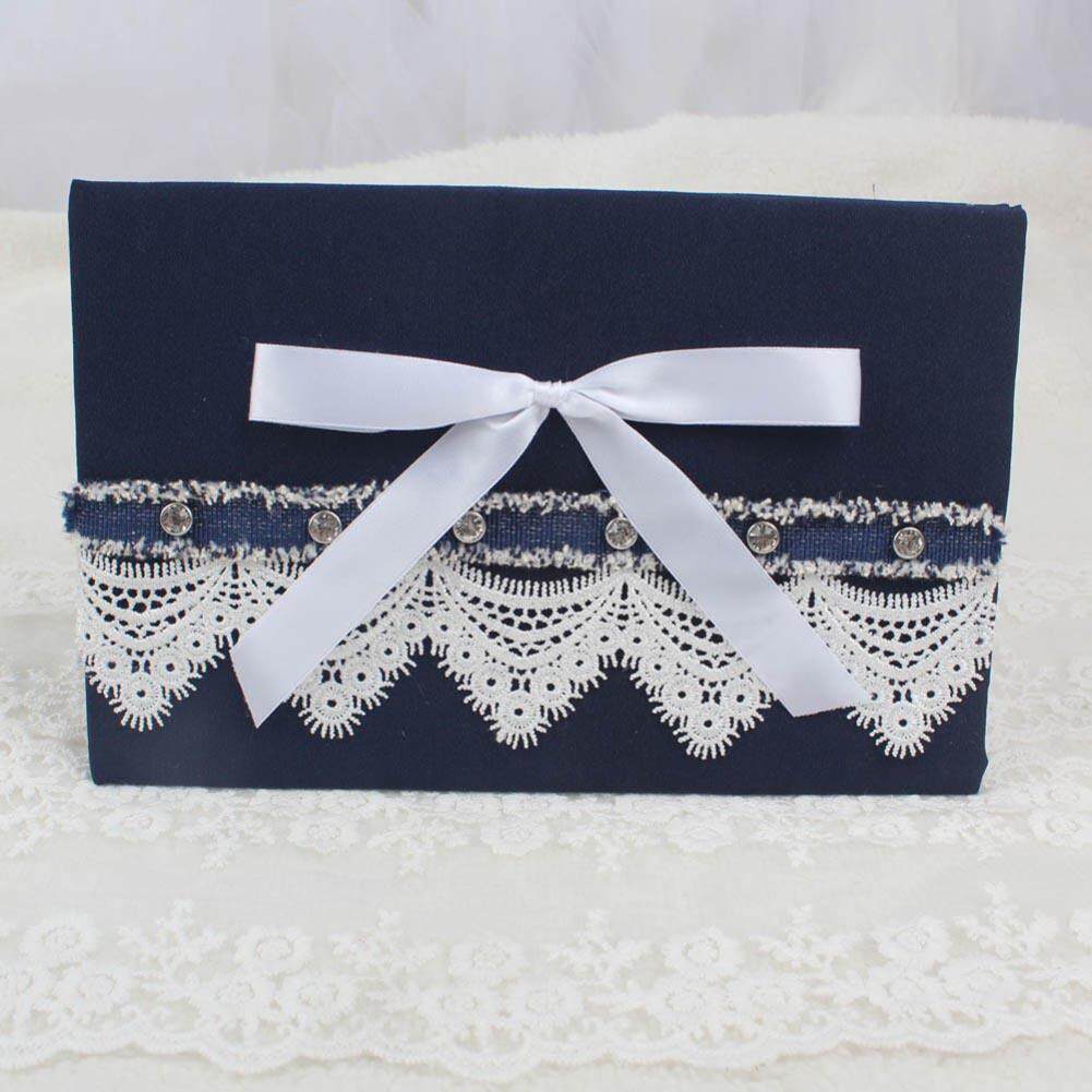 B-F 4Pcs/Set Wedding Ring Pillow Flower Basket Wedding Guest Book Pen Royal Blue Decorations - intl