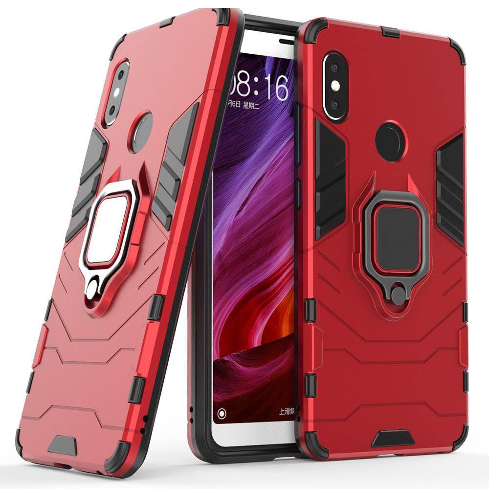 For Xiaomi Redmi Note 5 Pro Phone Case, Silicone TPU and Hard PC Luxury Armor Shockproof Metal Ring Holder Cover Casing