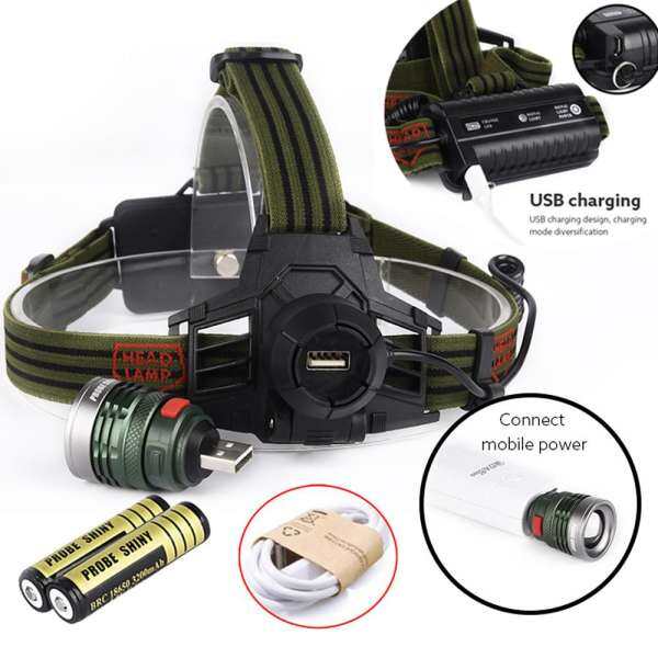 XM-L T6 Headlamp Headlight Head Light LED Rechargeable USB+Battery