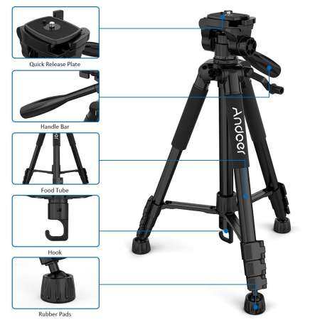 Andoer TTT-663N 57.5 นิ้วขาตั้งกล้องสามขาน้ำหนักเบาสำหรับถ่ายภาพวิดีโอสนับสนุน DSLR กล้องวิดีโอ SLR พร้อมกระเป๋าใส่โน๊ตบุ๊คแบบพกพาโทรศัพท์ Clamp MAX. โหลด 3 กิโลกรัม