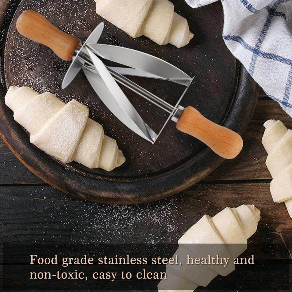 Stainless Steel Croissant Rolling Cutter Bread Dough Pastry Making Tool with Wooden Handle - intl