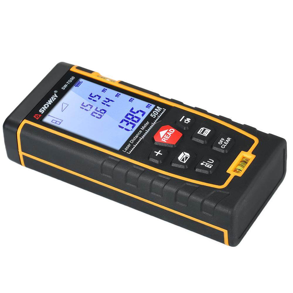 SNDWAY Handheld Digital Laser Distance Meter Portable Mini Range Finder High-precision Rangefinder with 30 Groups Data Storage LCD Display Backlight 2 Bubble Levels Diastimeter Distance Area Volume Measurement (50m)