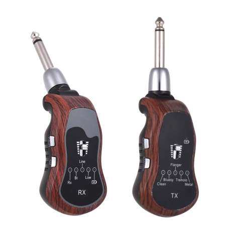 แบบพกพา UHF กีตาร์ไร้สายระบบ Trans - mitter + ตัวรับสัญญาณ 10 ช่อง 5 Effects (Clean/Bluesy/ flanger/Tremolo/โลหะ) สำหรับกีตาร์เบสไฟฟ้า