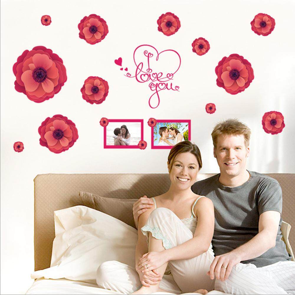 Red Flower Photo PVC Wall Decals DIY Home Sticker WallPaper Vinyl Wall arts Pictures Removable Murals For House Decoration Baby Living Rooms Bedroom Toilet