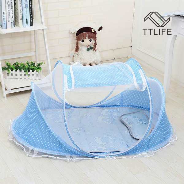 Ttlife 4 Pieces Baby Crib Collapsible Baby Bed Mosquito Net Ice Silk Mat Children Mosquito Nets Mat Cool Pillow Mosquito Nets +ice Silk Mat+cool Pillow +music Toy